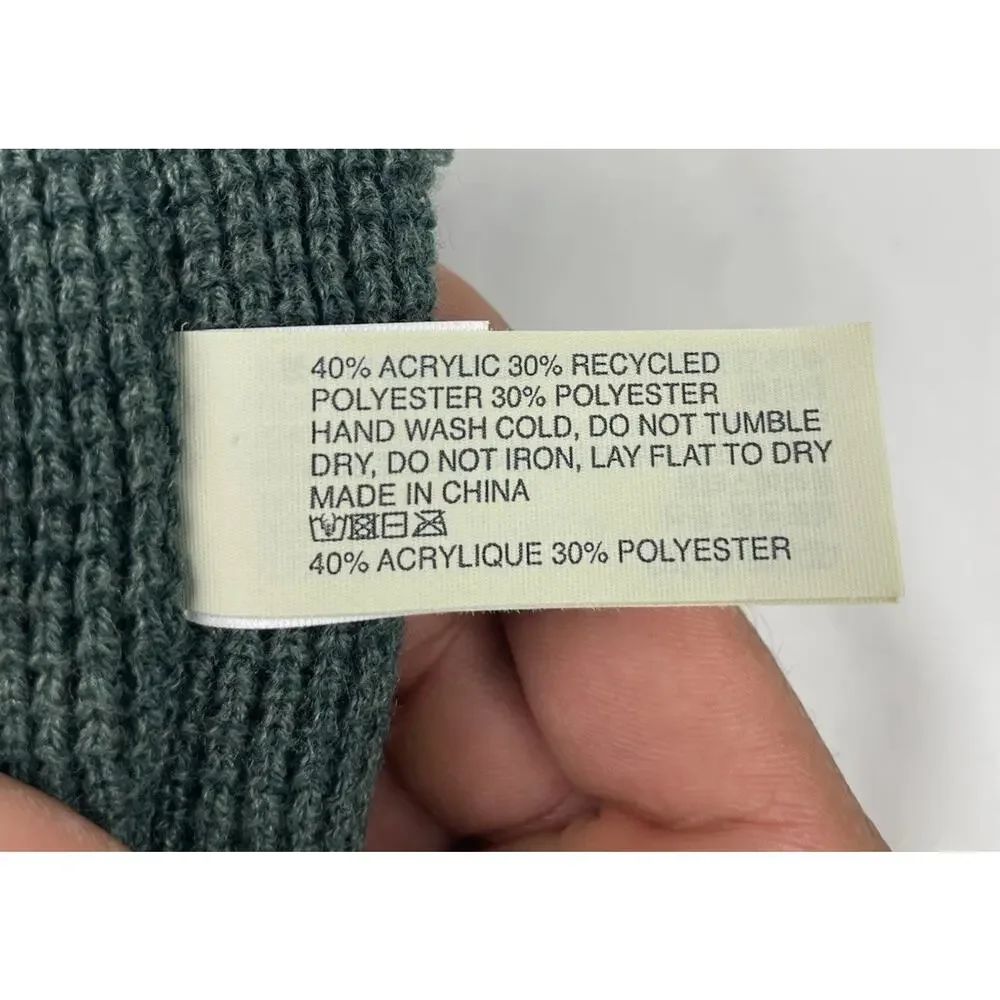 Vuori Waffle Knit Beanie Green One Size V864 Cuffed Logo Patch Hat